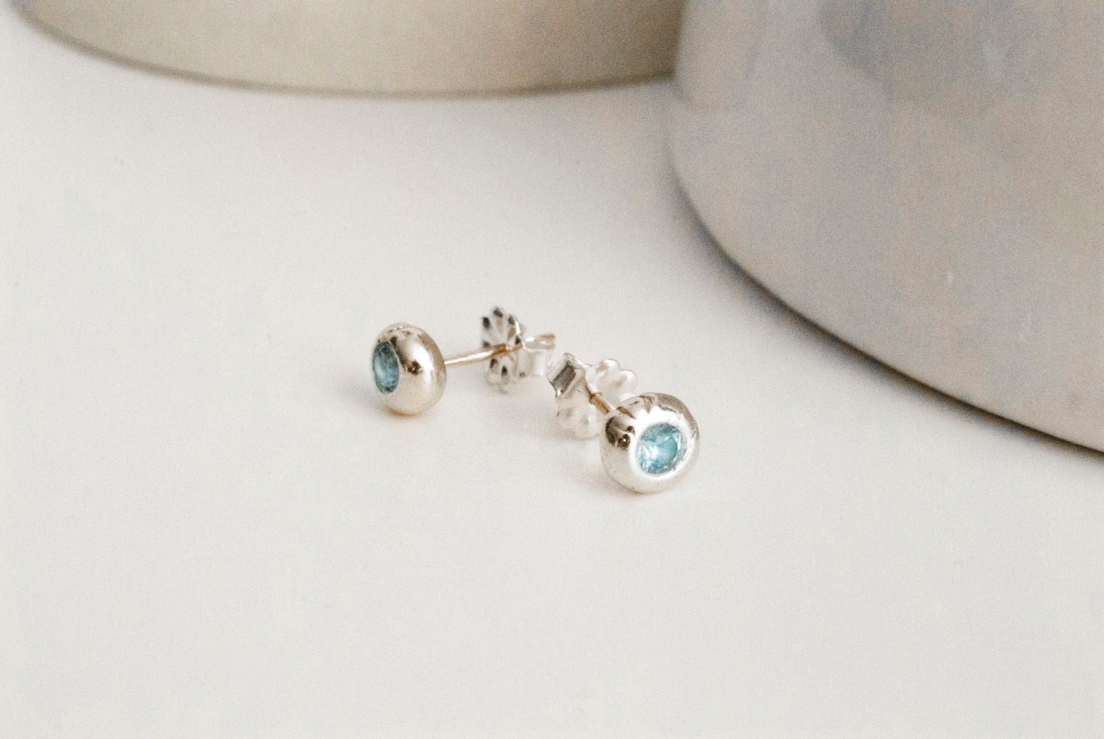 Aquamarine River Gem Studs (March)